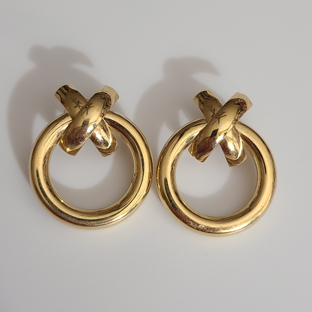 Vintage Givenchy 80's XO pierced earrings hoops gold plated designer estate vtg